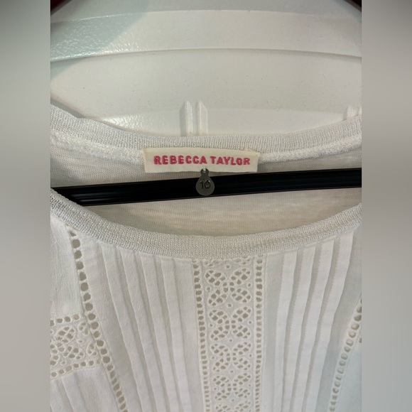 Rebecca Taylor White Pleated Eyelet Blouse - Picture 3 of 7